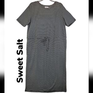 Sweet Salt Black & White Striped Drawstring Pockets Modest Summer Dress sz L.
